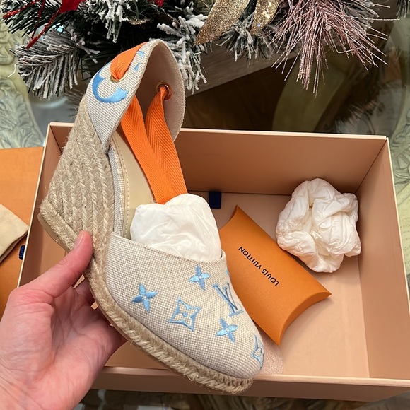 LOUIS VUITTON Canvas Monogram Starboard Espadrille Wedge Sandals